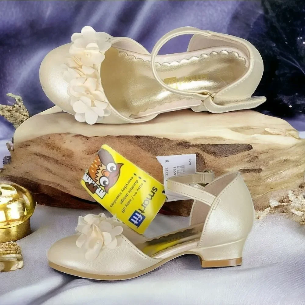 NWT SmartFit Toddler Girl Size 7 Beige Cici Flower Girl Heel Fancy Dress Shoes